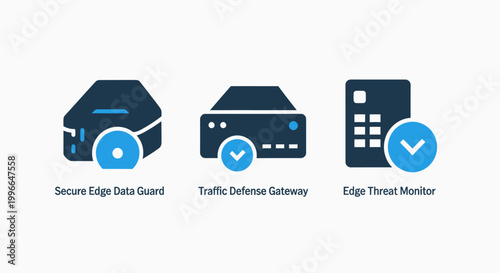 Secure edge data guard traffic defense gateway edge threat monitor icons for network security protection technology information firewall antivirus cybersecurity computing