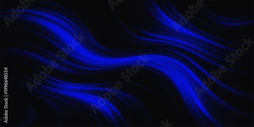 Abstract purple and blue wallpaper featuring a flowing design of wavy lines and motion texture on a black backdrop for a liquid fractal abstraction illustration