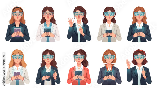 Diverse set of young women engaging with advanced virtual and augmented reality technology, showcasing innovation, future tech, and immersive digital experiences in a modern context