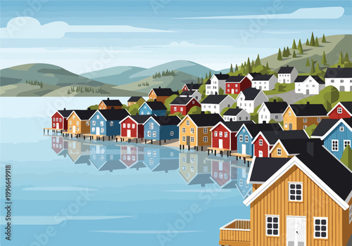 Fotografía A serene coastal town with colorful houses on stilts