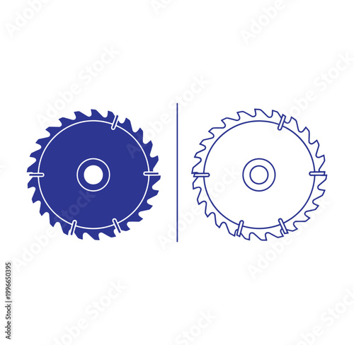 blue and white saw blade icons on white background