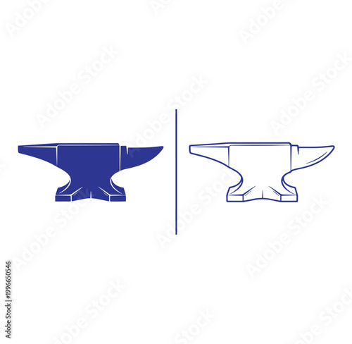 blue anvil icons in filled and outlined style for industry or craftsmanship concepts