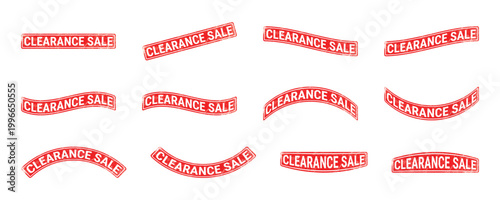 clearance sale red rubber stamp set curved grunge labels for discount promotion banner