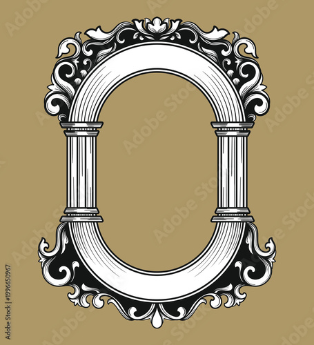 Vintage door frame, vintage style decoration, scroll pattern.
