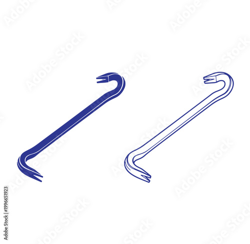 Two blue tire irons with curved ends for changing tires and automotive repairs