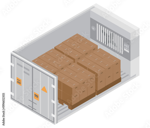 アイソメトリックなリーファーコンテナの内部のイメージイラスト