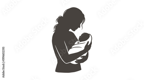 Mother holding newborn baby in her arms silhouette