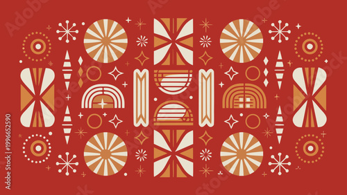 Vibrant geometric stripe illusion vector set on red background with optical patterns and shapes