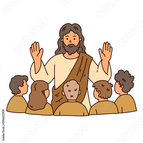 Jesus preaching and blessing a group of small young children
