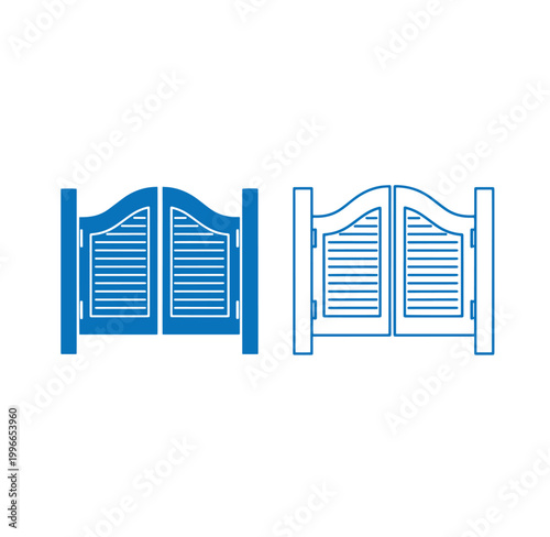 blue and white gate icons with horizontal slats and decorative tops