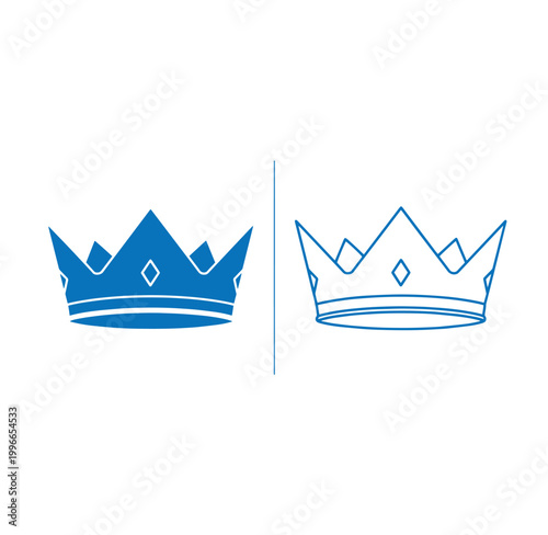 Blue crowns in filled and outline style for royalty and nobility concepts