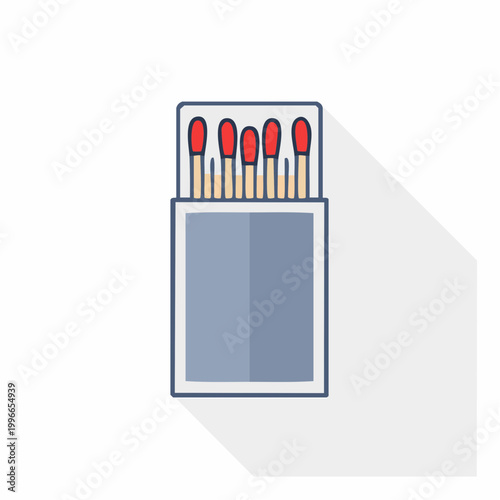 Flat Design Matchbox with Red Tipped Matches