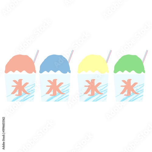 かき氷セット 夏の冷たいデザートアイコン hand drawn shaved ice set vector illustration