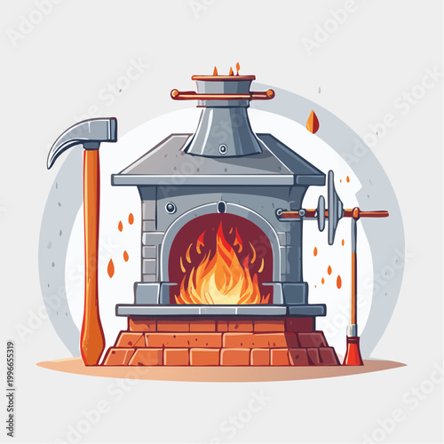 Blacksmith Forge with Hammer and Tongs