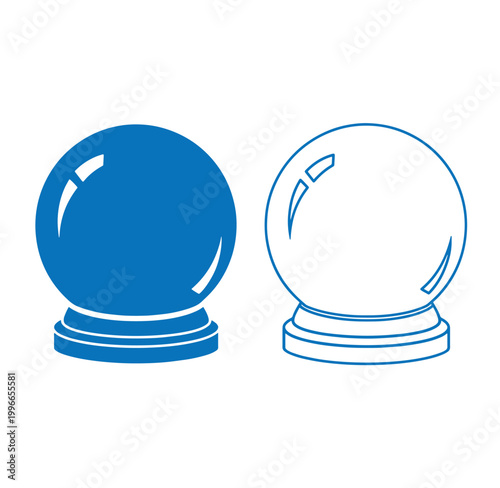 Crystal balls in blue color and outline on white background