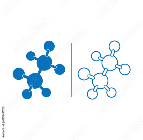 Molecular structure symbols in blue color  molecular models with lines and balls