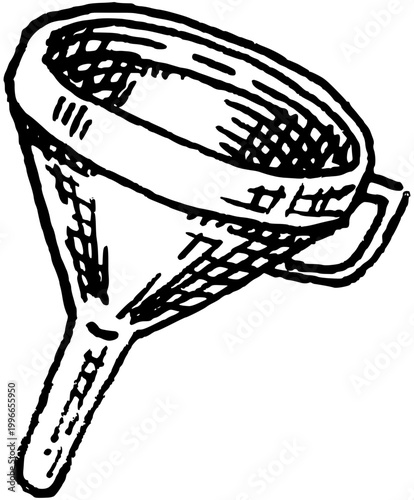 Vintage funnel front view hand drawn engraving kitchen tool illustration