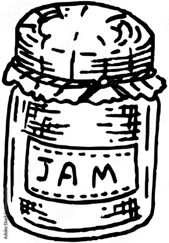 Vintage jam jar front view hand drawn engraving kitchen container illustration