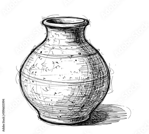 Traditional clay pot vector illustration hand drawn sketch in vintage style art.
