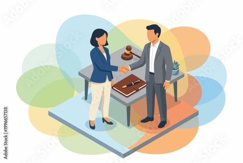 Business Partners Shaking Hands Over Legal Agreement and Gavel