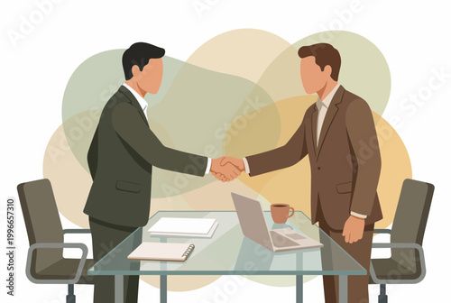 Businessmen Handshaking for Agreement in Office Flat Vector Illustration