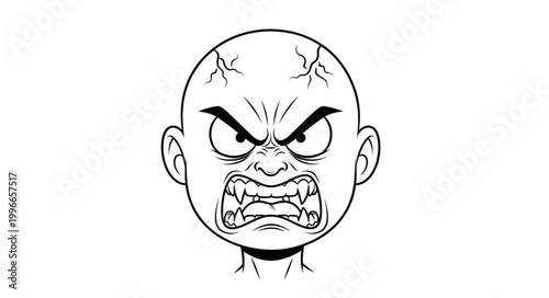 Angry Monster Face Illustration with Sharp Teeth.