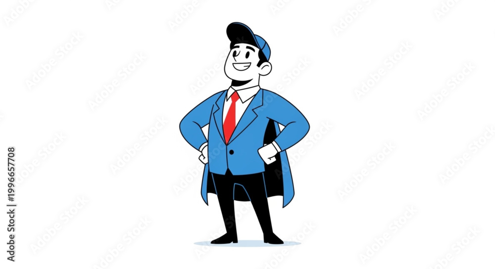 Obraz premium Cartoon Superhero Businessman Standing Confidently.