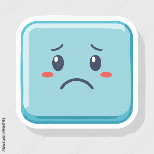 Sad Blue Square Emoji with Blushing Cheeks