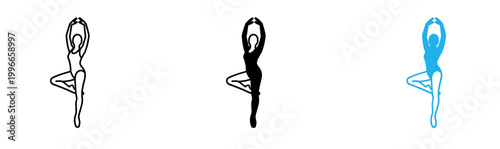 Silhouette of a woman performing yoga in a tree pose against a black background