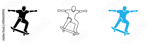 Skateboarder silhouette dynamic pose and energetic movement in teal