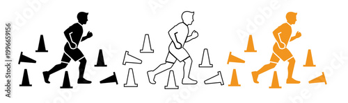 Quadro em tela Orange silhouette of a running person amidst abstract black shapes