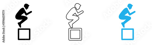 Abstract blue figure climbing a square a minimalist representation of progress
