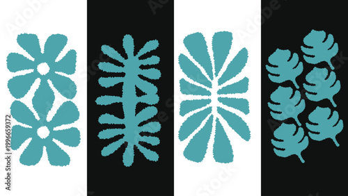 Groovy Leaves Set Retro Botanical Foliage Collection.Vector Illustration