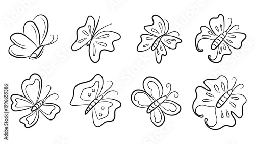 Butterfly Line Art Hand Drawn Collection Doodle.Vector Illustration