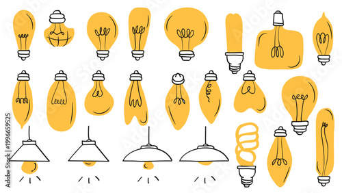 Light Bulb Doodle Colorful Collection Hand Drawn Idea