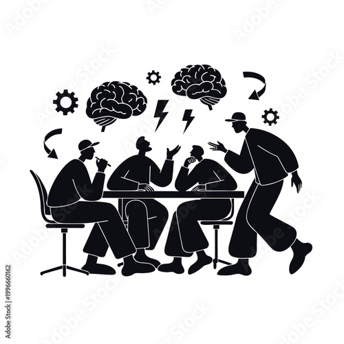 Startup Team Brainstorming Ideas Meeting Silhouette Illustration