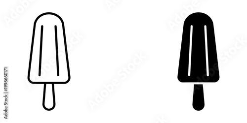 Popsicle and ice cream icons set isolated on white background, outline and filled styles, summer frozen dessert on stick, sweet treat vector illustration simple flat design.
