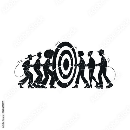 Business Team Pulling Target Goal Silhouette Illustration