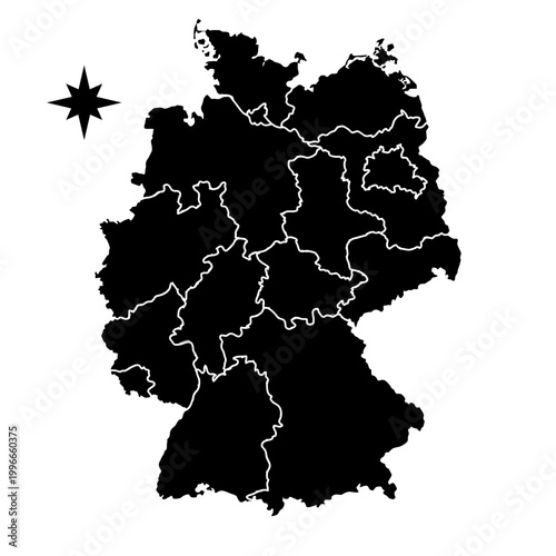 Germany Silhouette Map Territory Regions.Vector Illustration