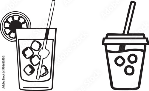 Refreshing summer drinks lemonade and iced beverage in sketch style