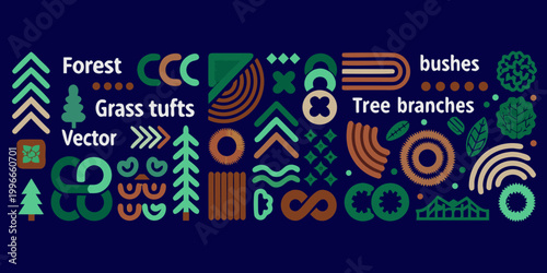 forest elements vector illustration with colorful shapes on dark blue background