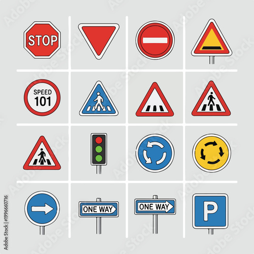 Free Download A collection of road signs on a gray background - GFXLoad