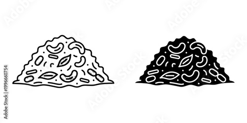 Heap of nuts seeds and dried fruits simple line art and solid fill icons set on white background vector illustration.