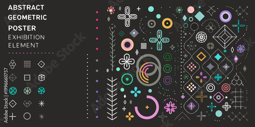 abstract geometric poster elements on dark background