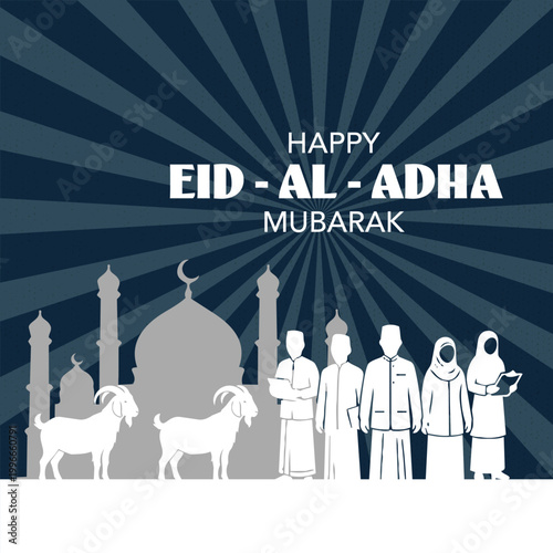 Happy Eid Al Adha Mubarak Muslim Greeting.Vector Illustration