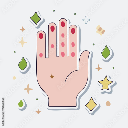 Hand with magical sparkles and gems