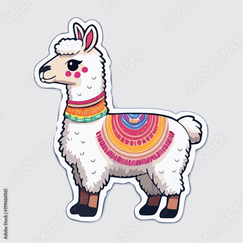 Cute Cartoon Llama with Colorful Blanket