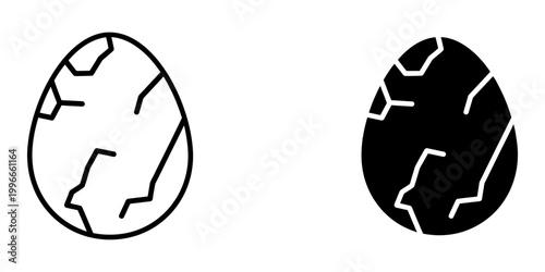 Tea egg marble egg icon vector set showing hard boiled egg with cracked shell patterns from soy sauce infusion in linear and solid styles for chinese food illustration and restaurant menu design.