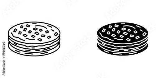 Stack of pancakes icon outline and solid black simple representation of breakfast or dessert food item graphic element vector illustration.