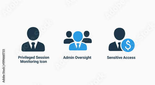 Privileged session monitoring and administrative oversight icons for sensitive data access security with monitoring administration oversight privileged security business sensitive currency